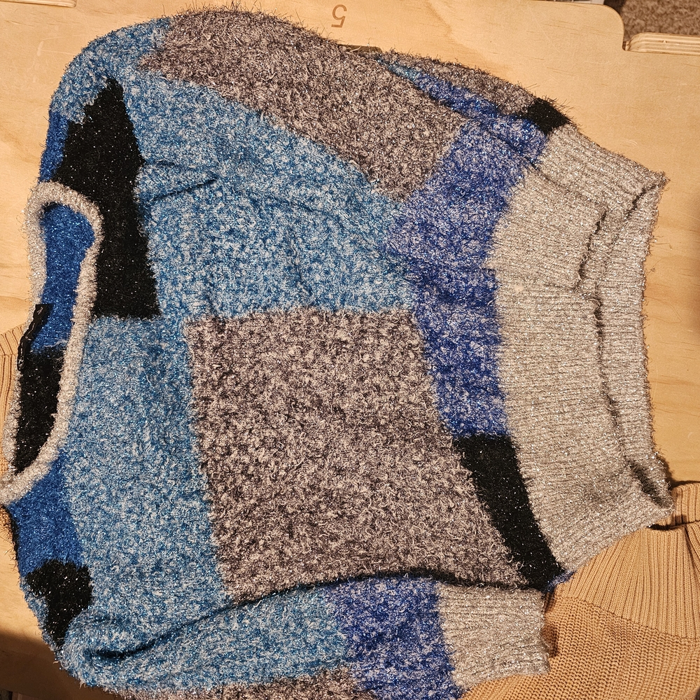 New York & Company Blue and Gray Crewneck Sweater